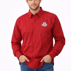 Antigua Ohio State Logo Red White Stripe Button Down Long Sleeve Dress Shirt XXL